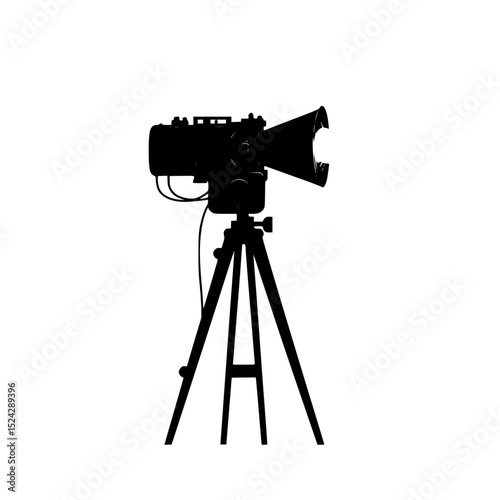 black silhouette of a camera on a tripod black, camera, icon, silhouette, telescope, tripod, video camera , Generative art.