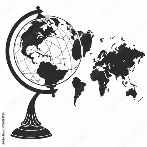 Globe with world map, isolated, transparent background