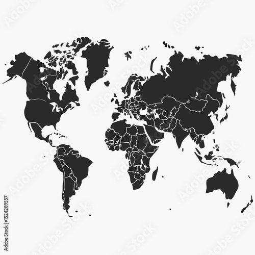 World map black and white political borders