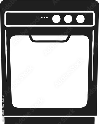 Dishwasher silhouette icon for kitchen cleaning and household appliance vector