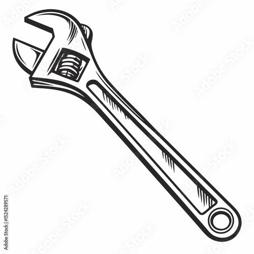 Professional adjustable wrench illustration isolated on white