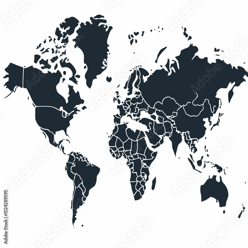 World map dark silhouette political borders