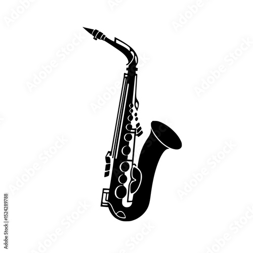 a black silhouette of a saxophone on a transparent background black, icon, musical, saxophone, silhouette , Generative art.
