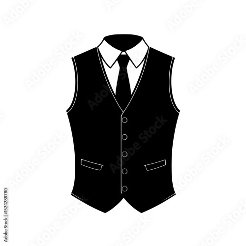 a suit with a tie on a transparent background black, icon, suit, tie, vest , Generative art.