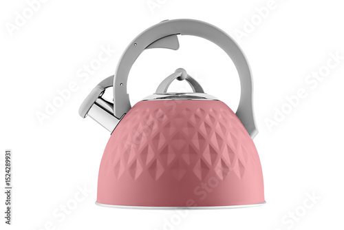kettle with whistle, matte Brown color, with rhombus texture on isolated and white background close-up