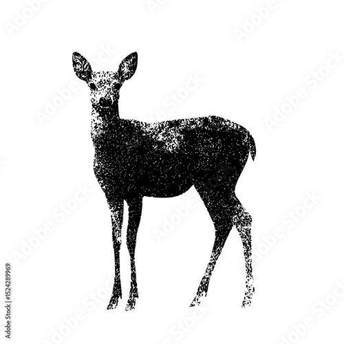 black silhouette of a deer on a transparent background black, deer, silhouette, stand , Generative art.