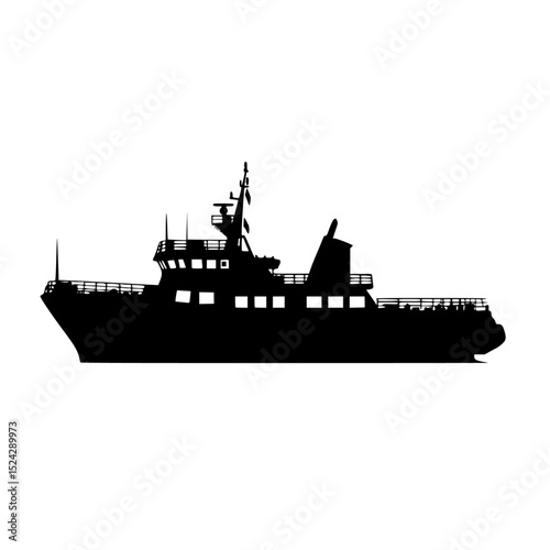 a black and white silhouette of a large boat black, boat, large, ship, silhouette, water , Generative art.