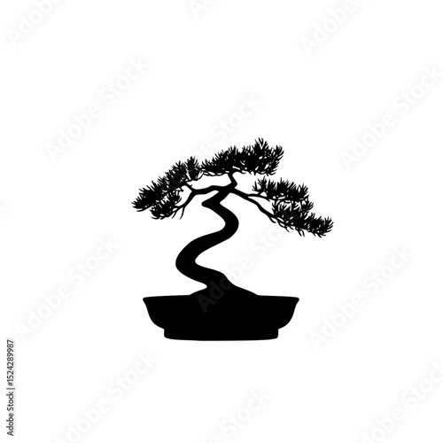 a black silhouette of a bonsai tree on top of a rock black, rock, silhouette, small, tree , Generative art.