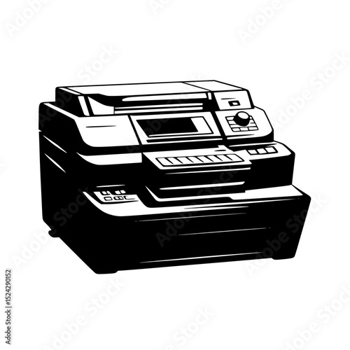 a black and white picture of a printer or machine black, drawing, icon, illustration, ink, machine, picture, printer , Generative art.