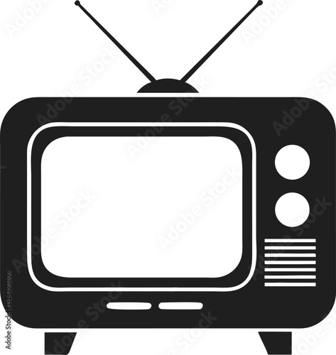 Old antique television with antenna silhouette for vintage media and retro technology vector