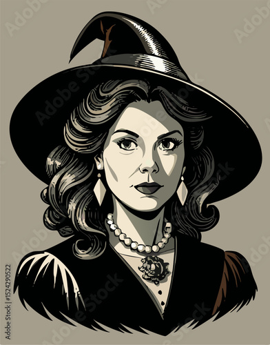 Elegant Witch Portrait: Halloween Illustration