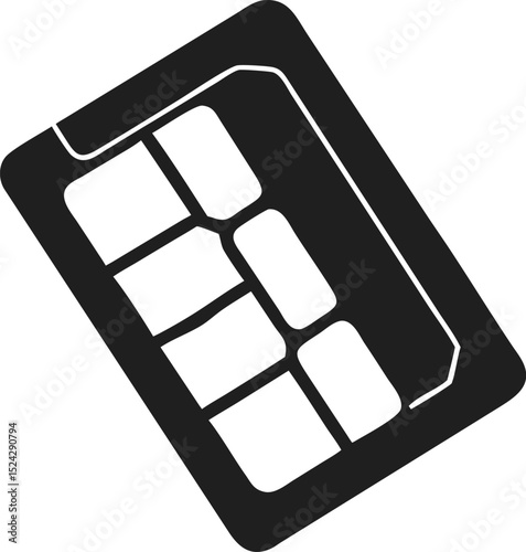 Sim card silhouette for mobile phone and cellular network vector icon