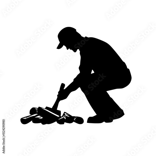 black silhouette of a person with tools on a transparent background black, man, person, silhouette, tool , Generative art.