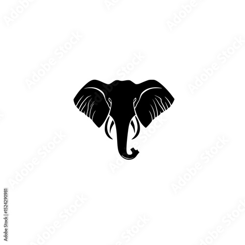 black silhouette of the head of an elephant with tusks black, elephant, head, illustration, logo, silhouette, trunk, tusk , Generative art.