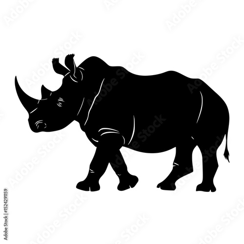 a black silhouette of a rhino on a transparent background black, image, silhouette , Generative art.