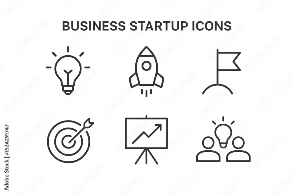 Fototapeta premium Business Startup Line Icons – Modern Entrepreneurship Symbols 