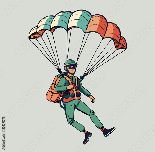 Parachuting Man Illustration: Retro Skydiving Design