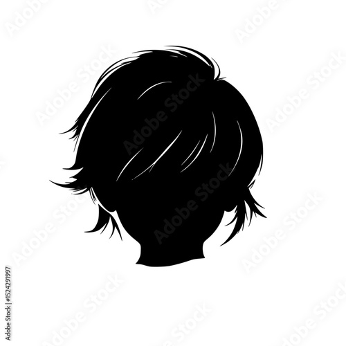 black silhouette of the head of a girl with long hair black, girl, hair, head, long, short, silhouette, woman , Generative art.