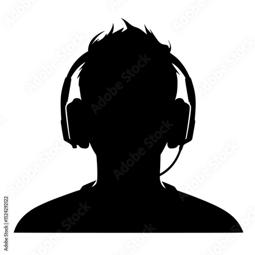 a silhouette of a man wearing headphones black, head, headphone, man, silhouette, wear , Generative art.