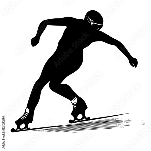 a black and white silhouette of a man in a helmet riding a skateboard down a hill black, helmet, hill, man, person, ride, silhouette, skate, skateboard, skateboarder , Generative art.