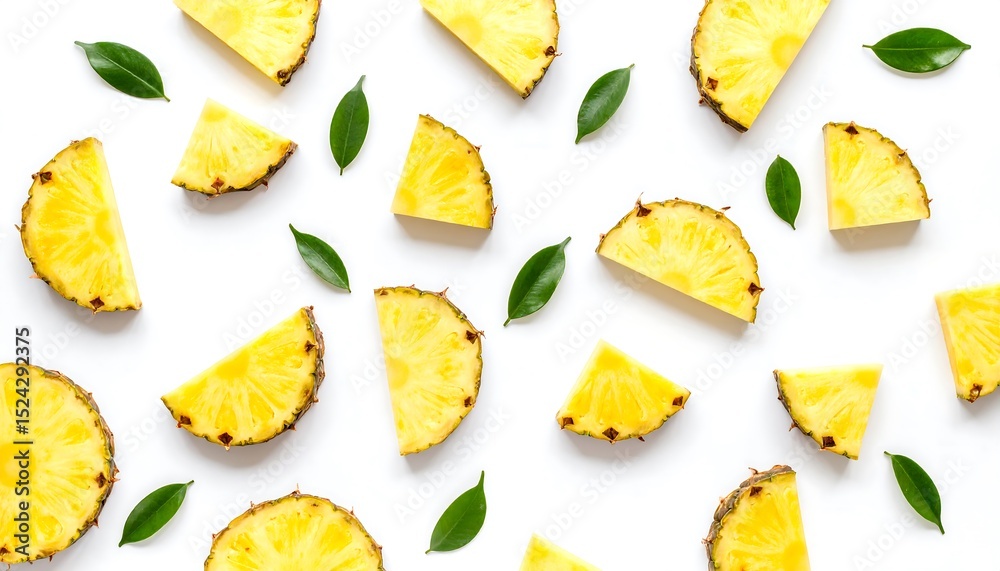 Naklejka premium Pineapple slices with leaves on white.