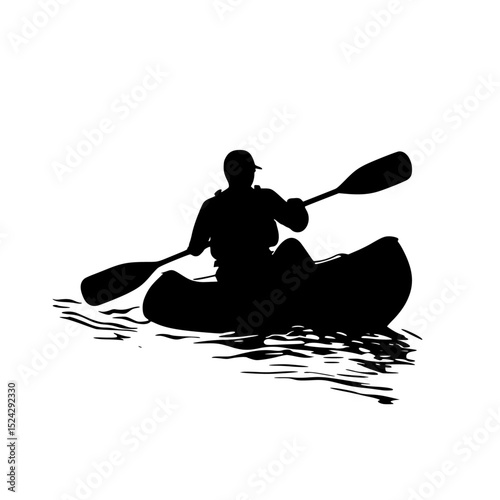 a black silhouette of a person in a kayak on the water black, canoe, kayak, man, person, river, silhouette, water , Generative art.