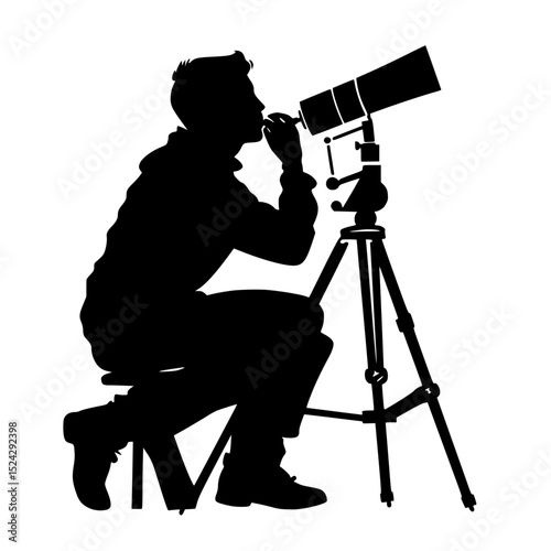 a silhouette of a man looking through a telescope black, look, man, silhouette, telescope , Generative art.