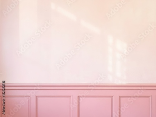 Empty interior wall with soft natural light and pink wainscoting, suitable for mockup or design presentation in a room setting.