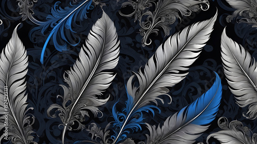 white feathers on black background