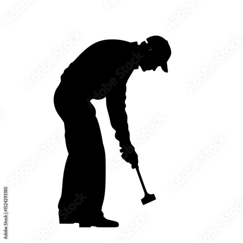black silhouette of an old man playing golf on a transparent background black, golf, man, old, silhouette , Generative art.