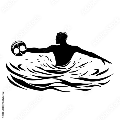 black silhouette of a surfer catching a ball on a wave ball, black, catch, illustration, kick, man, silhouette, surfer, wave , Generative art.