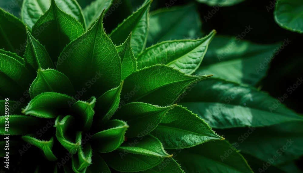 Fototapeta premium Lush Green Leaves Close-Up Nature's Vibrant Texture