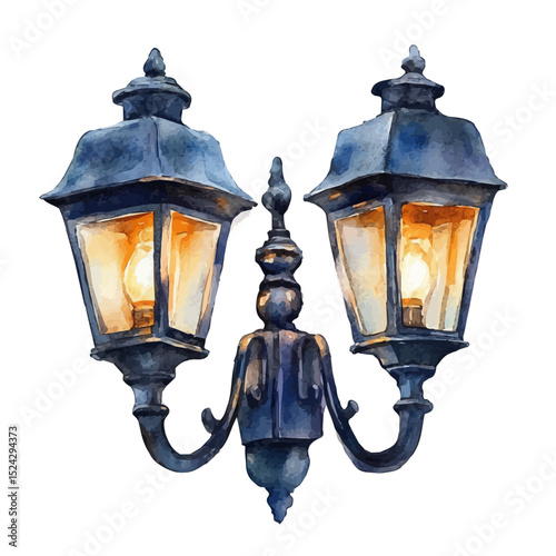 Wall-mounted Lights, watercolor painting vector, high quality, isolated on a white background.