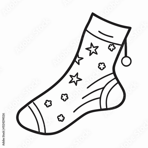 Christmas Stocking Coloring Page: Stars & Flowers Design