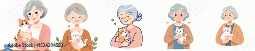 vector character grandma holding cute cat