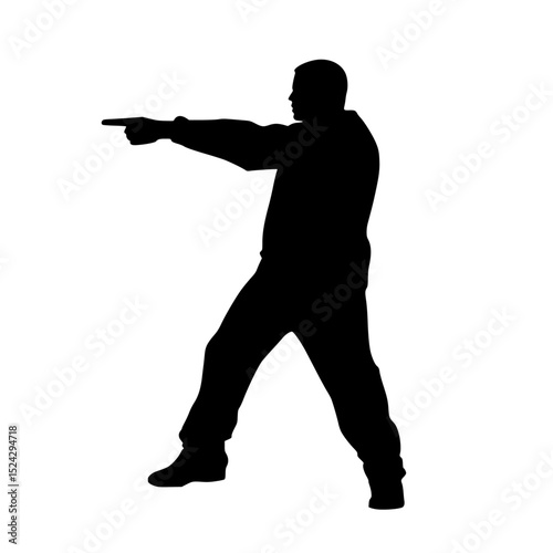 a black and white silhouette of a man holding a baseball bat with both hands pointing at it baseball bat, black, finger, gun, hand, hold, man, point, silhouette, stand , Generative art.
