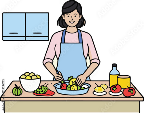 A woman preparing healthy food in the kitchen