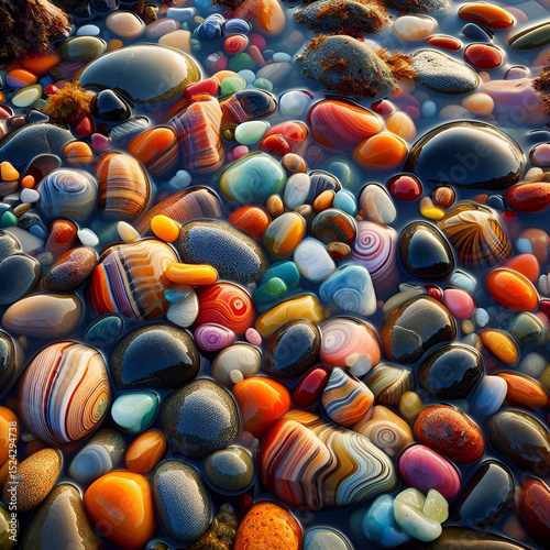 Close Up of Wet Dark and Light Pebbles