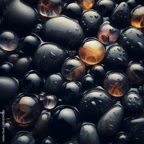 Close Up of Wet Dark and Light Pebbles