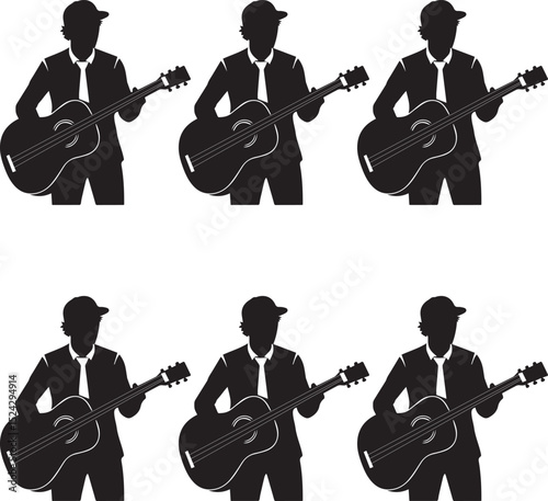 Vector set of silhouette musicians on white background. 