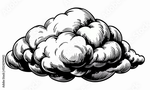 Engraved Style Cumulus Cloud Illustration