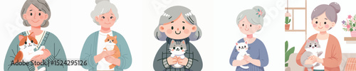 vector character grandma holding cute cat