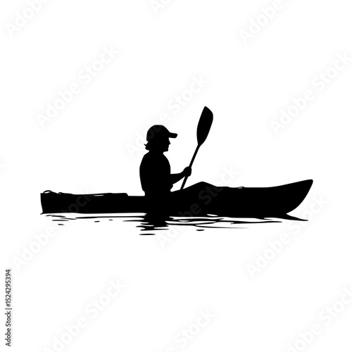 a black silhouette of a person in a boat or kayak on the water black, boat, canoe, kayak, man, person, silhouette, water , Generative art.