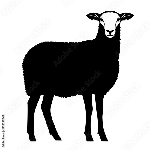 a black and white silhouette of a sheep black, goat, illustration, sheep, silhouette, stand , Generative art.