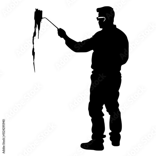 a black and white silhouette of a soldier holding a flag and a flower in his hand black, flag, flower, hand, hold, man, silhouette, soldier, stand , Generative art.