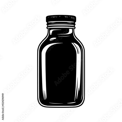 a black and white illustration of a jar black, bottle, illustration, jar, silhouette , Generative art.