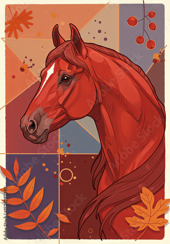 Illustration of red horse for new year 2026