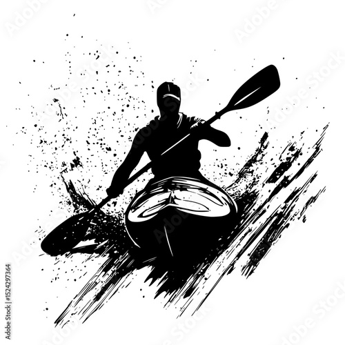 a black silhouette of a man riding a kayak black, boat, kayak, man, ride, silhouette , Generative art.