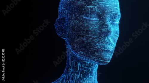 Artificial intelligence head concept with digital network data transfer