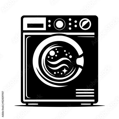 Black and white washing machine icon illustration
